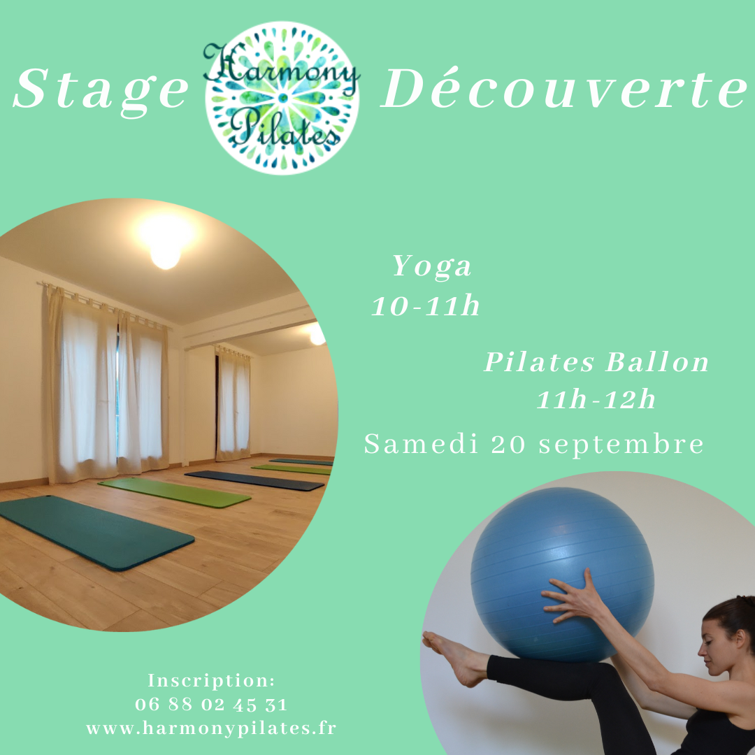 Stage cours découverte du Pilates Ballon et Yoga au studio Harmony Pilates