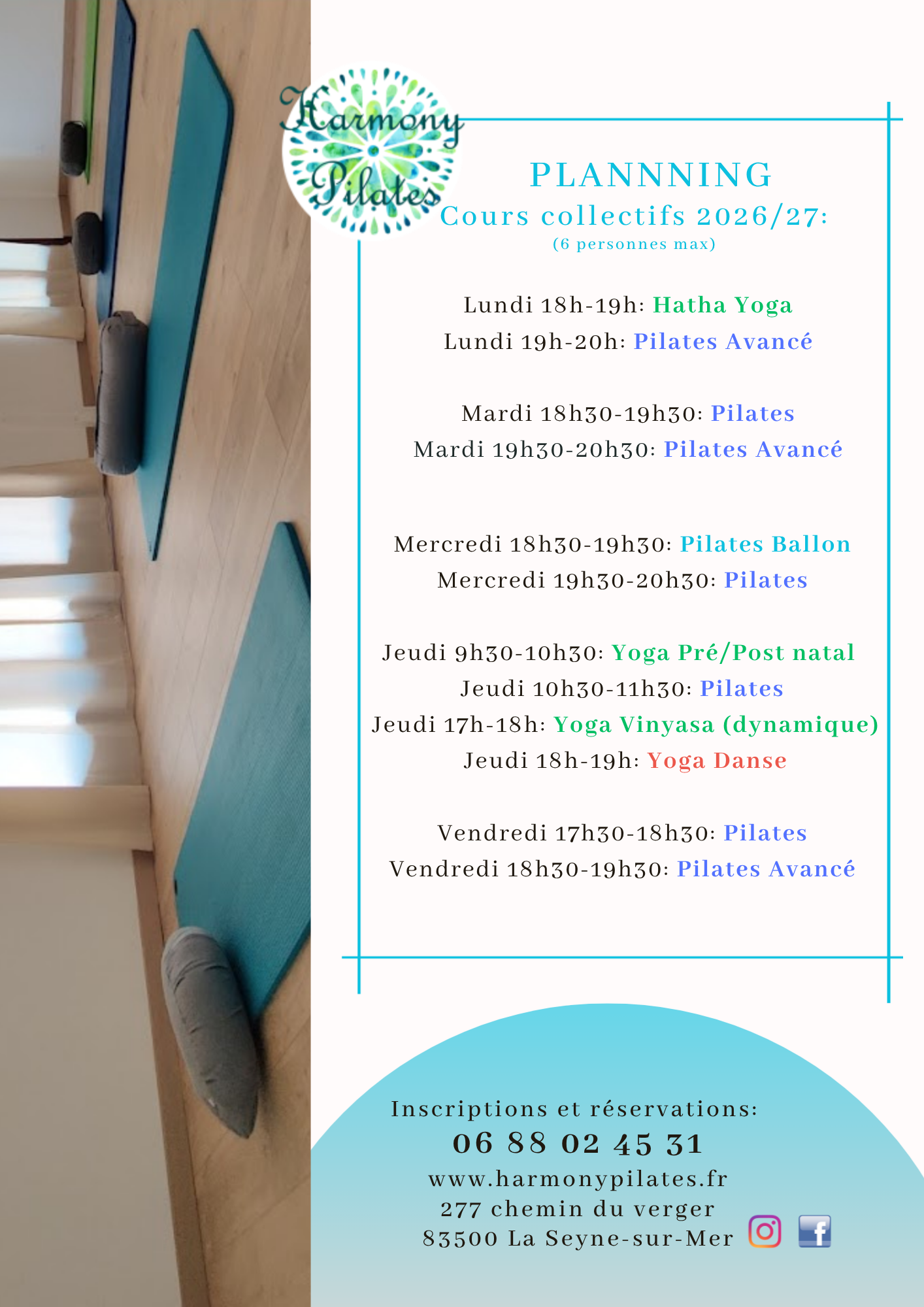 Cours de Pilates - Hatha Yoga- Yoga Vinyasa dynamique - Yoga danse - Pilates Ballon - Yoga pré/ post natal à la Seyne Sur Mer / Six Fours / Toulon